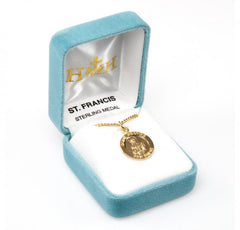 0.8" Patron Saint Francis of Assisi Round Gold Over Sterling Silver Medal
