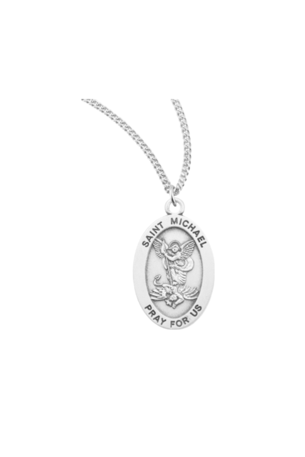 0.8" Saint Michael Archangel Oval Sterling Silver Medal