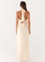 Heavy Hearted Satin Maxi Dress - Pearl