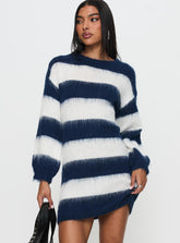 Iryna Long Sleeve Knit Mini Dress Navy / White Stripe
