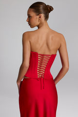 Lace-Up Corset Top in Fire Red