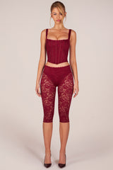 Laced Capri Trousers in Cherry Red