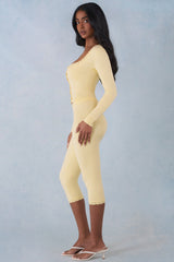 Knit Mid-Rise Capri Trousers in Butter Yellow