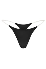 Seamless Knit Clear Strap Thong in Black