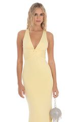 Front Twist V-Neck Maxi Dress in Yellow