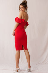 Rossi Ruffled Off The Shoulder Bodycon Dress Red