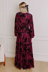 Moonlit Rendezvous Velvet Burnout Maxi Dress in Windsor Wine