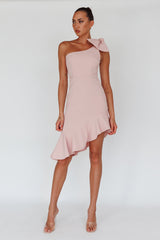Tiffany One-Shoulder Bow Dress Blush