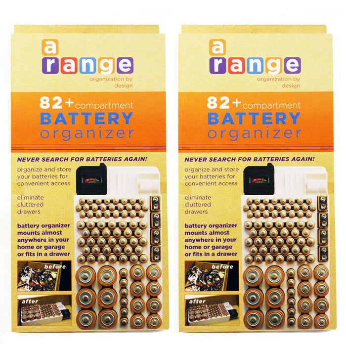 2Pk 82 Battery Storage Organizer Removable Tester Storage Rack Holder AA AAA 9V