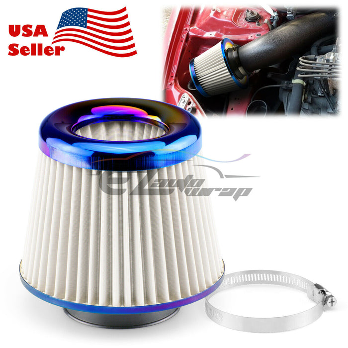 3" Air Intake Filter Washable Neo Chrome Top Rubber End + Clamp