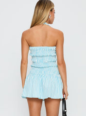 Honeybun Halter Mini Dress Blue Multi