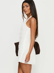Silver Springs Halter Ruched Mini Dress White