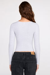 Ribbed Modal Ruched Long-Sleeve Top in Grey