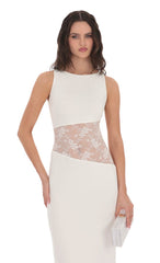 Lace Cutout Maxi Dress in White