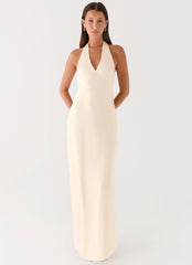 Heavy Hearted Satin Maxi Dress - Pearl