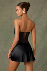 Embellished Draped Strapless A-Line Mini Dress in Black