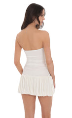 Strapless Pleated Bubble Dress in White