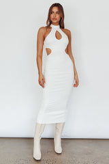 Estella Keyhole Ribbed Midi Dress White