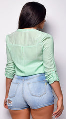 Imena Green Stripe Button Up Shirt Top