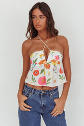 Asiah Halter Neck Top Floral White