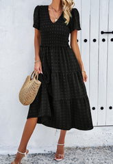 Leonie Spotted Tiered Midi Dress - Black