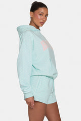 Oversized Applique Hoodie in Peppermint Polka Dot