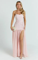 Jefferies Maxi Dress - Peplum Bodice Contrast Georgette Dress in Pink
