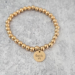 Fuck It Beaded Bracelet – Stainless Steel Stretch Bracelet in Gold or Silver – One Size Fits Most Salt and Sparkle