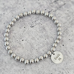 Fuck It Beaded Bracelet – Stainless Steel Stretch Bracelet in Gold or Silver – One Size Fits Most Salt and Sparkle