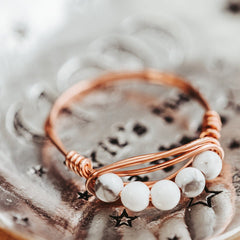 Howlite Bead Ring, Wire Wrapped White Crystal Ring, Calming Stone Jewelry, Minimal Boho Stacking Ring, Handmade Gemstone Ring Salt and Sparkle