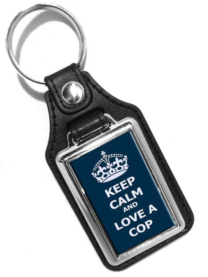 Keep Calm and Love A Cop Police Sheriff Faux Leather Key Ring