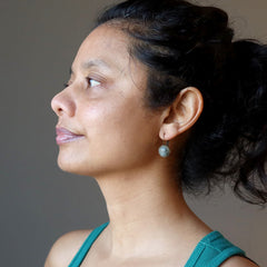 sheila of satin crystals wearing labradorite leverback earrings