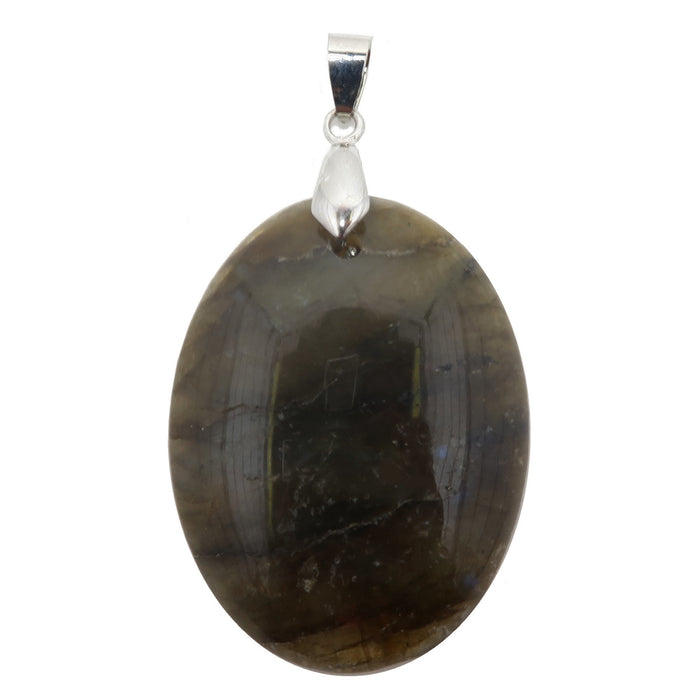 greenish oval labradorite pendant on silver bail