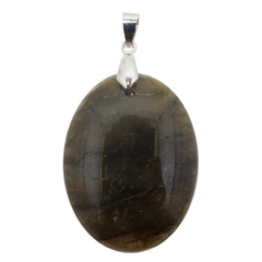 greenish oval labradorite pendant on silver bail