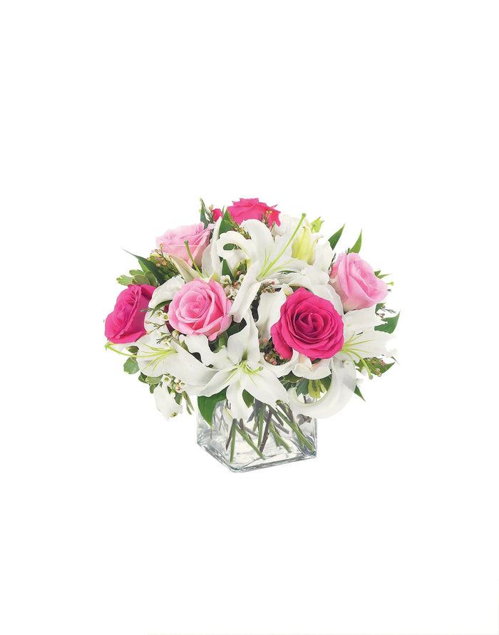Lovely Lily & Pink Rose Cube bloomexusa