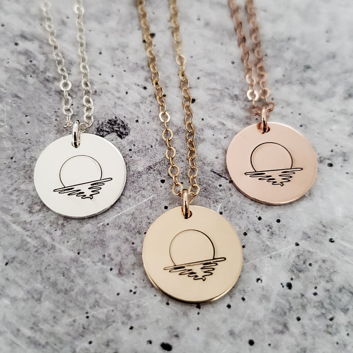 Minimalist Ocean Sunset Charm Necklace Salt and Sparkle