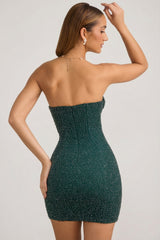 Embellished Strapless Cowl-Neck Mini Dress in Emerald Green