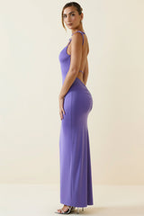 Ruched Backless Maxi Dress in Violet