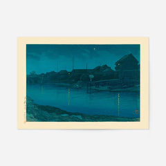Omori Coast by Hasui Kawase, Japanese woodblock print, unframed in blue