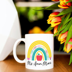 Personalized Tiny Human Wrangler Teacher Mug - Funny Teacher Coffee Cup - Teacher Cup for End of Year Gift - Preschool Rainbow Teacher Mug