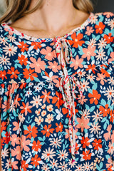 Petal to the Metal Flutter Sleeve Dress in Navy/Coral – alternate view 3