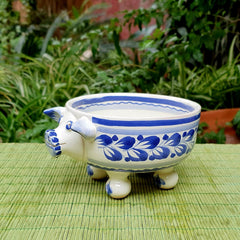 Pig Molcajete Bowl Blue and White