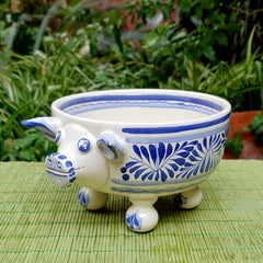 Pig Molcajete Bowl Blue and White