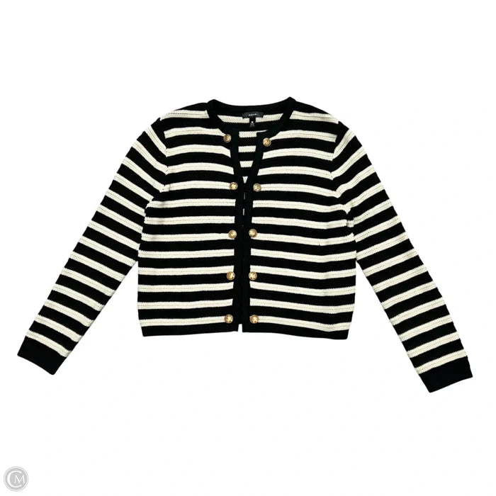 Sweater Cardigan By Aqua In Black & Cream, Size: L
