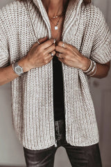 Textured Zip-Up Short Sleeve Sweater Cardigan