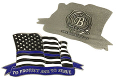 Thin Blue Line American Flowing Flag To Protect And To Serve Challenge Coin