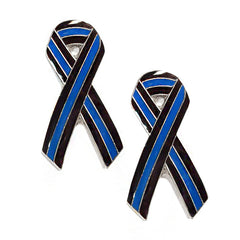 Thin Blue Line Ribbon Shape Police Sheriff Memorial Lapel Pin