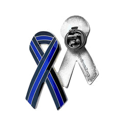 Thin Blue Line Ribbon Shape Police Sheriff Memorial Lapel Pin
