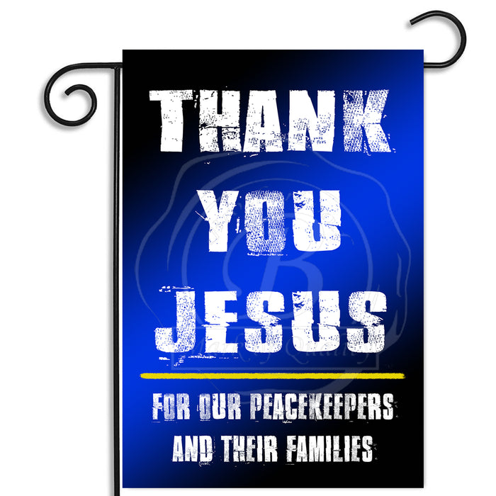 Thin Blue Line Thank You Jesus Law Enforcement Garden Flag