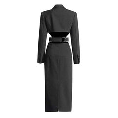 Women's Cut-Out Maxi Coat Slim Fit Black Blazer Dress